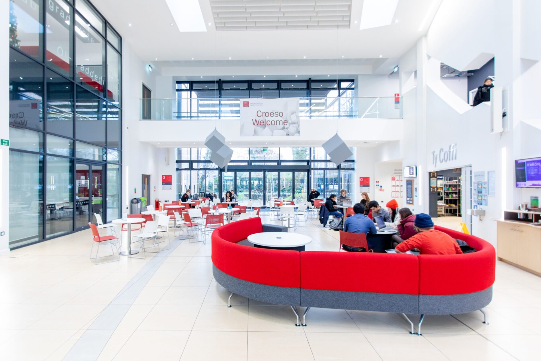 Students on campus at Cardiff University.